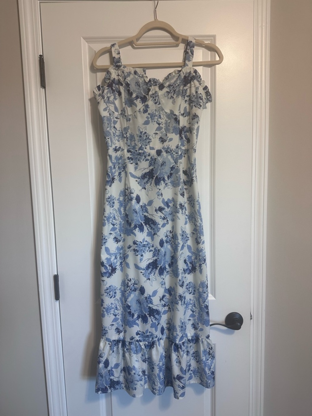 Blue Floral Ruffle-Hem Sundress